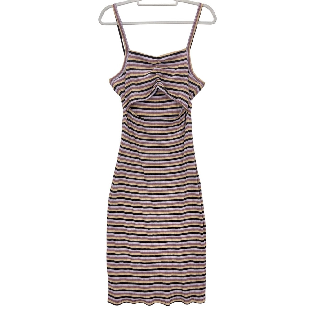 Volcom Multicolor Striped Cutout Ribbed Knit Dress XL 12 Mini Bodycon Skater